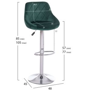 Bar stool Rose Hm204.46 chrome base and suspension and cypress green velvet 48x45x105cm.