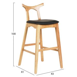 Bar stool Usopp .01 rubber wood in light oak- black Pu 43x41x100hcm Hm9951