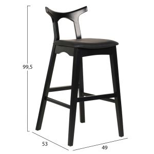 Bar stool Usopp .02 rubber wood and Pu in black color 49x53x99.5hcm Hm9951