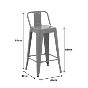 Utopia bar stool with medium height and backrest, metal, anthracite color, 42x42x86cm
