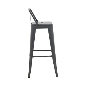 Utopia bar stool with medium height and backrest, metal, anthracite color, 42x42x86cm