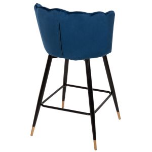 Бар стол Vesna Hm8736,08 със синя плюшена дамаска и черни метални крака 50x50x90hcm