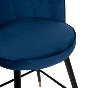 Бар стол Vesna Hm8736,08 със синя плюшена дамаска и черни метални крака 50x50x90hcm
