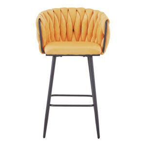 Vivian bar stool, yellow velvet, with black metal legs, 57x50x100 cm