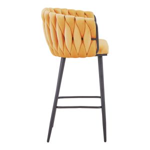 Vivian bar stool, yellow velvet, with black metal legs, 57x50x100 cm