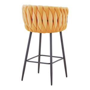 Vivian bar stool, yellow velvet, with black metal legs, 57x50x100 cm