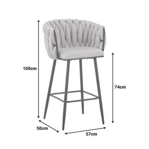 Vivian bar stool, yellow velvet, with black metal legs, 57x50x100 cm