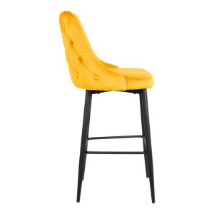 Бар стол Zedna Serenity жълто кадифе с черни метални крака 52x57x111см