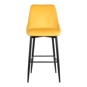 Бар стол Zedna Serenity жълто кадифе с черни метални крака 52x57x111см
