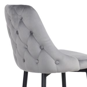 Бар стол Zedna Serenity сиво кадифе с черни метални крака 52x57x111см