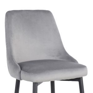 Бар стол Zedna Serenity сиво кадифе с черни метални крака 52x57x111см