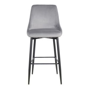 Бар стол Zedna Serenity сиво кадифе с черни метални крака 52x57x111см