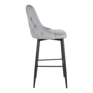 Бар стол Zedna Serenity сиво кадифе с черни метални крака 52x57x111см