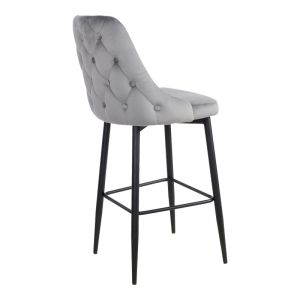 Бар стол Zedna Serenity сиво кадифе с черни метални крака 52x57x111см