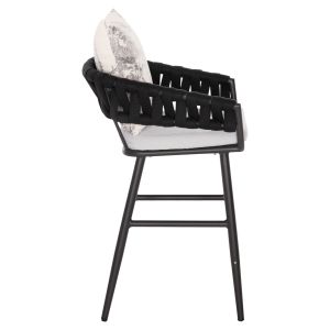 Bar stool aluminum Camden, 01 anthracite with ecru cushion with print 56x60x108hcm Hm6142