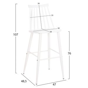 Бар стол висока седалка Vanessa бял Pp и бели метални крака 47x48,5x107hcm Hm8459