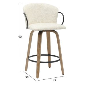 Bar stool medium height Nebor .01 plywood legs-black metal-ecru fabric 53.5x51x90hcm Hm9986