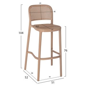 Bar stool polypropylene Hm5939,03 in cappuccino color 51x52x104cm