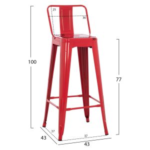 Bar stool with round base Melita-pro Relix Hm8643.44 metal in red 42x42x100hcm.
