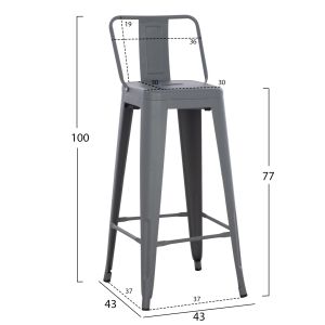 Bar stool with backrest Melita-pro Relix Hm8643.50 metal in gray 42x42x100hcm.