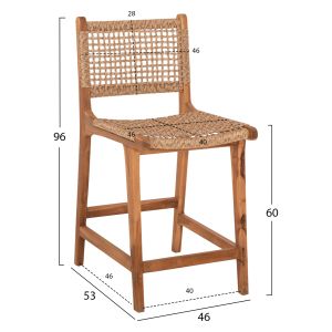 Бар стол с облегалка Boris Hm9381,11 от масивно тиково дърво 46x53x96cm