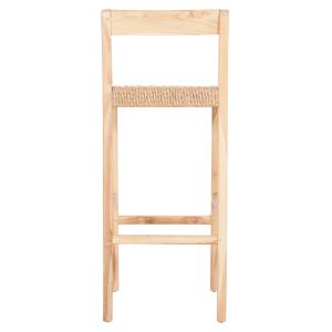 Bar stool with backrest Plered Hm6129 teak wood and wicker rope 40x45x100hcm.