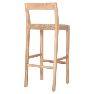 Bar stool with backrest Plered Hm6129 teak wood and wicker rope 40x45x100hcm.