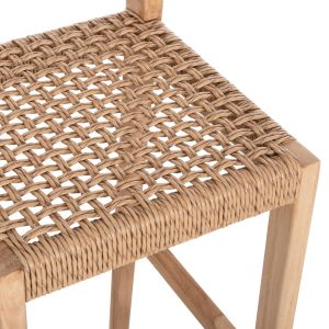 Bar stool with backrest Plered Hm6129 teak wood and wicker rope 40x45x100hcm.