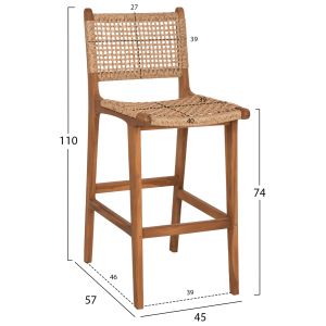 Бар стол с облегалка Telly Hm9788 от масивно тиково дърво 45x57x110hcm
