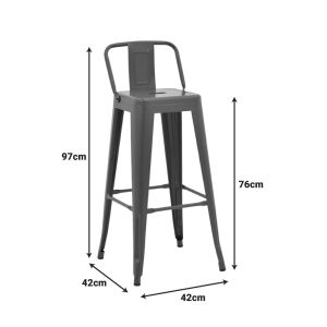 Bar stool with backrest Utopia metal anthracite 42x42x97cm