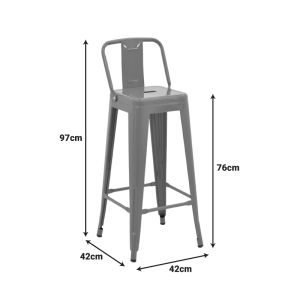 Bar stool with backrest Utopia metal in dark olive green color 42x42x97cm
