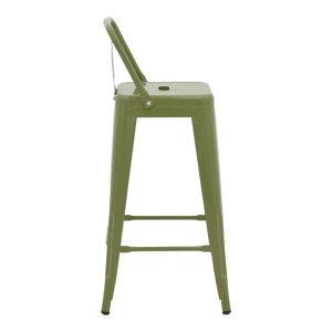 Bar stool with backrest Utopia metal in dark olive green color 42x42x97cm