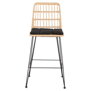 Bar stool medium height Allegra made of metal with cushion black-with rattan in beige Hm5643,11 50x55x103hcm