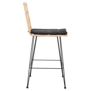 Bar stool medium height Allegra made of metal with cushion black-with rattan in beige Hm5643,11 50x55x103hcm