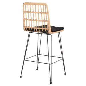 Bar stool medium height Allegra made of metal with cushion black-with rattan in beige Hm5643,11 50x55x103hcm