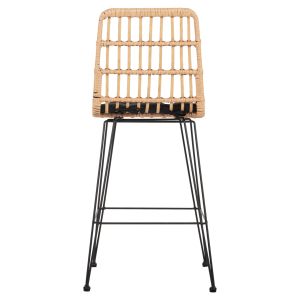 Bar stool medium height Allegra made of metal with cushion black-with rattan in beige Hm5643,11 50x55x103hcm