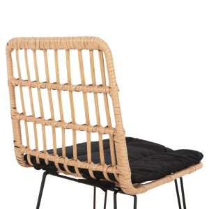Bar stool medium height Allegra made of metal with cushion black-with rattan in beige Hm5643,11 50x55x103hcm