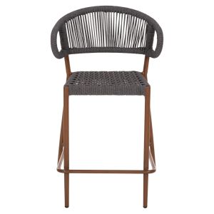 Bar stool medium height Eulo Hm6087,01 aluminum walnut - synthetic rattan in gray 60x60x99cm