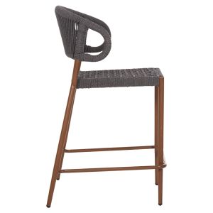 Bar stool medium height Eulo Hm6087,01 aluminum walnut - synthetic rattan in gray 60x60x99cm