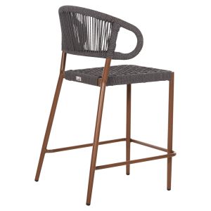 Bar stool medium height Eulo Hm6087,01 aluminum walnut - synthetic rattan in gray 60x60x99cm