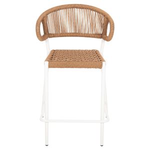 Bar stool medium height Eulo Hm6087,02 aluminum white - synthetic rattan in beige 60x60x99cm