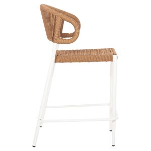 Bar stool medium height Eulo Hm6087,02 aluminum white - synthetic rattan in beige 60x60x99cm