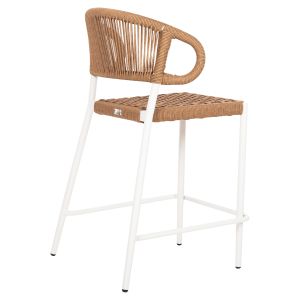 Bar stool medium height Eulo Hm6087,02 aluminum white - synthetic rattan in beige 60x60x99cm