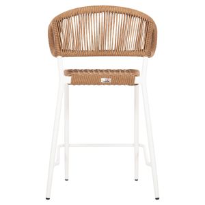 Bar stool medium height Eulo Hm6087,02 aluminum white - synthetic rattan in beige 60x60x99cm