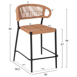 Bar stool medium height Eulo Hm6087,03 aluminum black - synthetic rattan 60x56,5x99cm