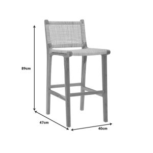 Bar stool medium height Sponze natural color teak wood skeleton and rattan 40x47x89cm