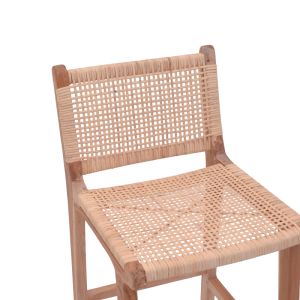 Bar stool medium height Sponze natural color teak wood skeleton and rattan 40x47x89cm