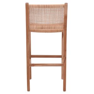 Bar stool medium height Sponze natural color teak wood skeleton and rattan 40x47x89cm