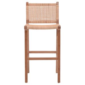 Bar stool medium height Sponze natural color teak wood skeleton and rattan 40x47x89cm