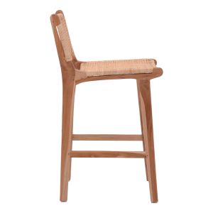Bar stool medium height Sponze natural color teak wood skeleton and rattan 40x47x89cm